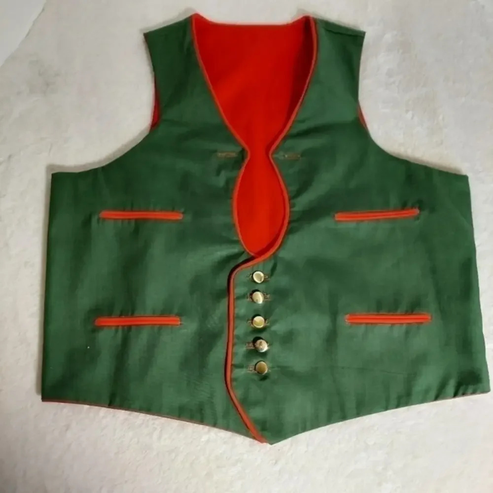 German Austrian Style Reversible Vest Green gold buttons / Red with white button